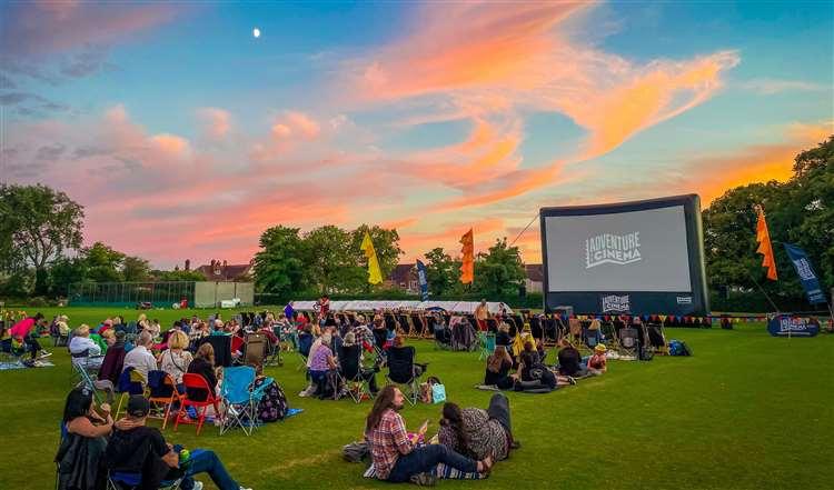 Outdoor cinema at sunset