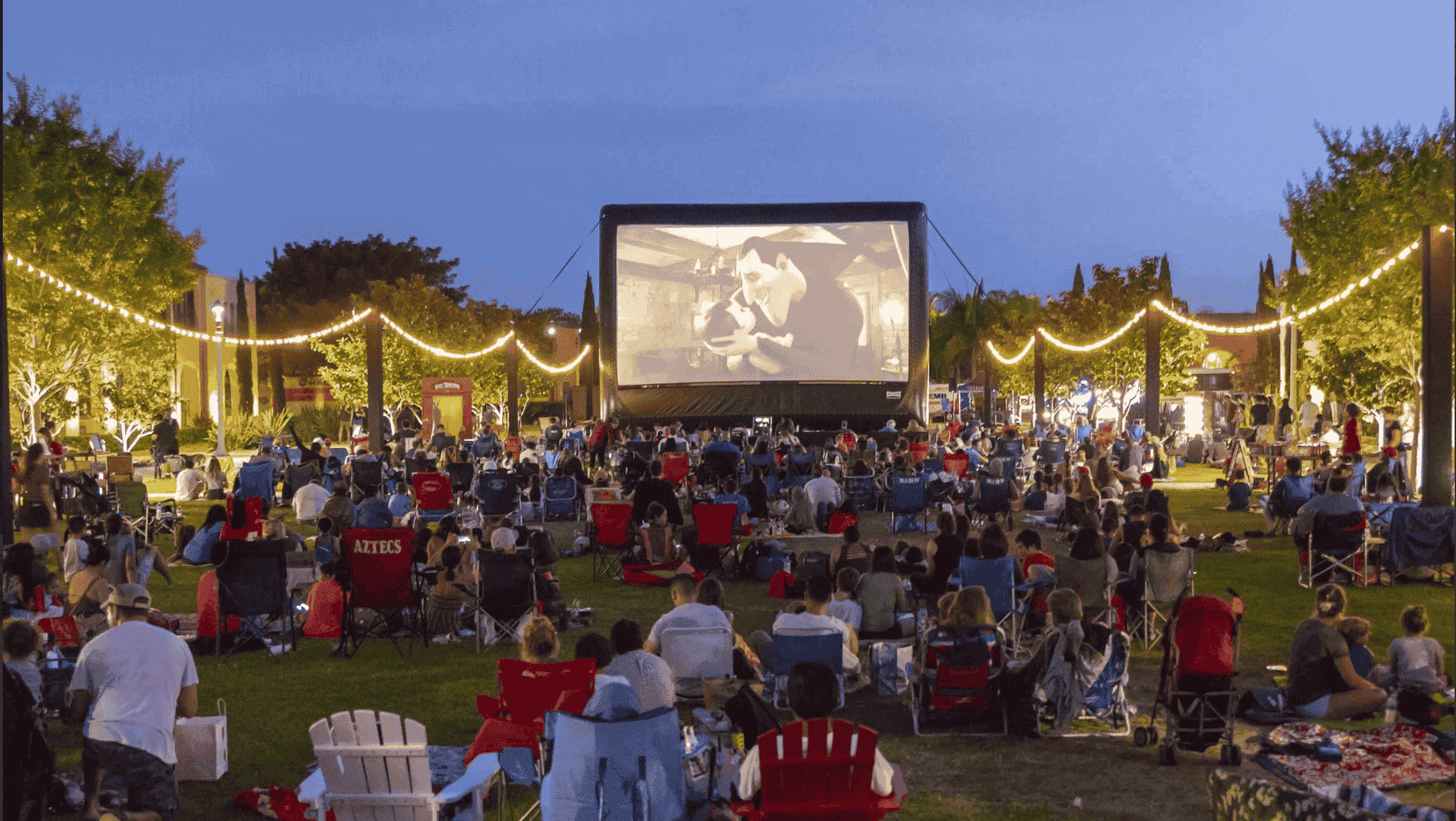 Outdoor movie night crowd